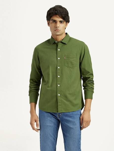 Men Slim Fit Solid Spread Collar Casual Shirt